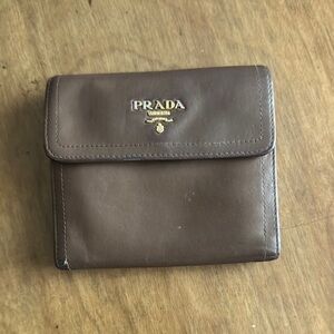 Prada Brown Leather Wallet with Gold Accents